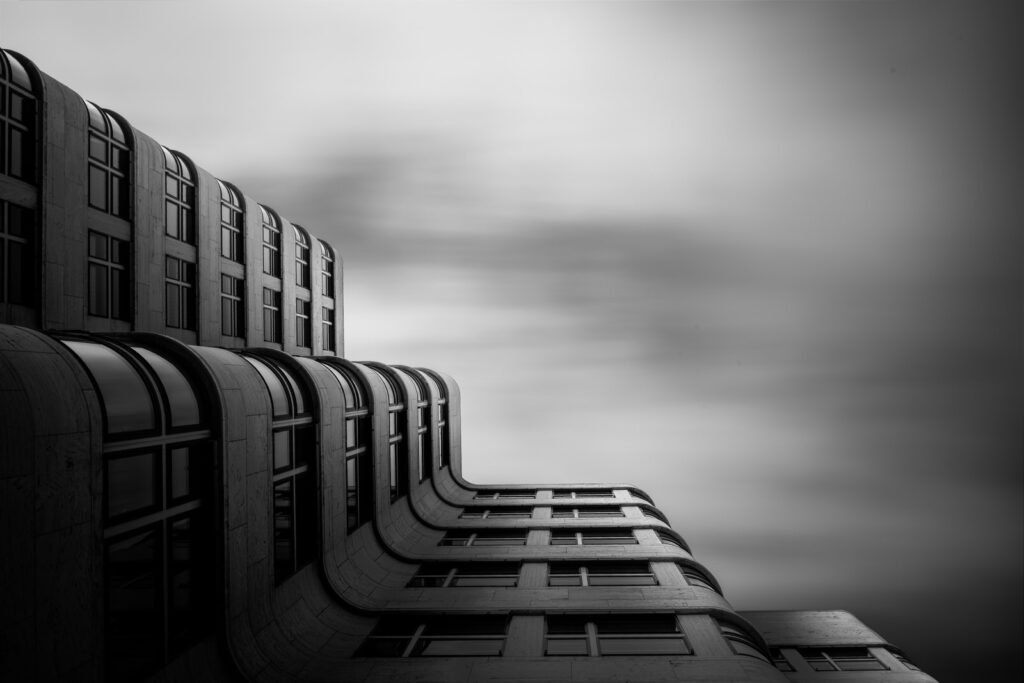 Shell house Berlin as fine art picture in black and white