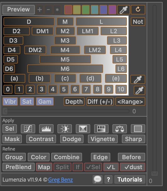 Arbeitspberfläche eines Photoshop Plugins, das Luminanzmasken erstellt